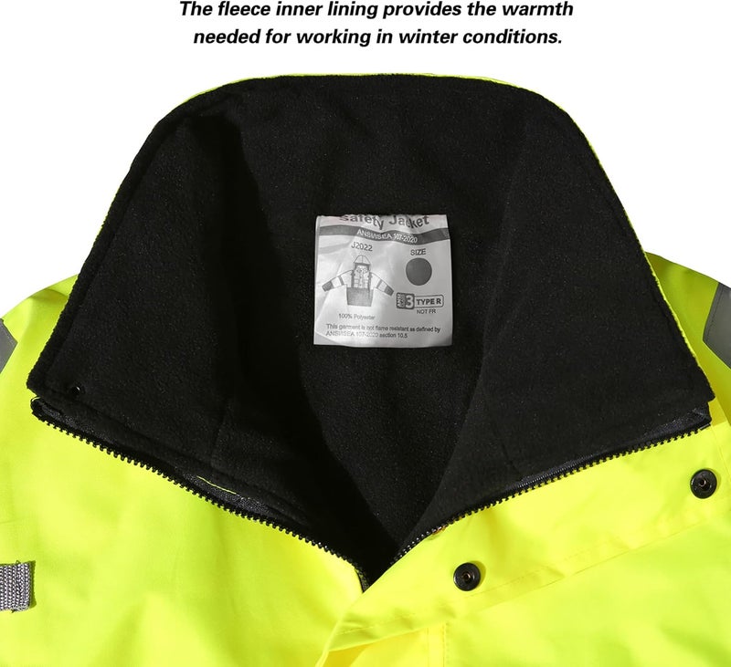 DPSAFETY Safety jacket for men,Reflective high Visibility Hooded jacket,Hi-Vis Bomber Jacket with Pockets and Zipper,Waterproof,Black Bottom,ANSI/ISEA 107-2020 Type R Class 3,Lime - Image 5